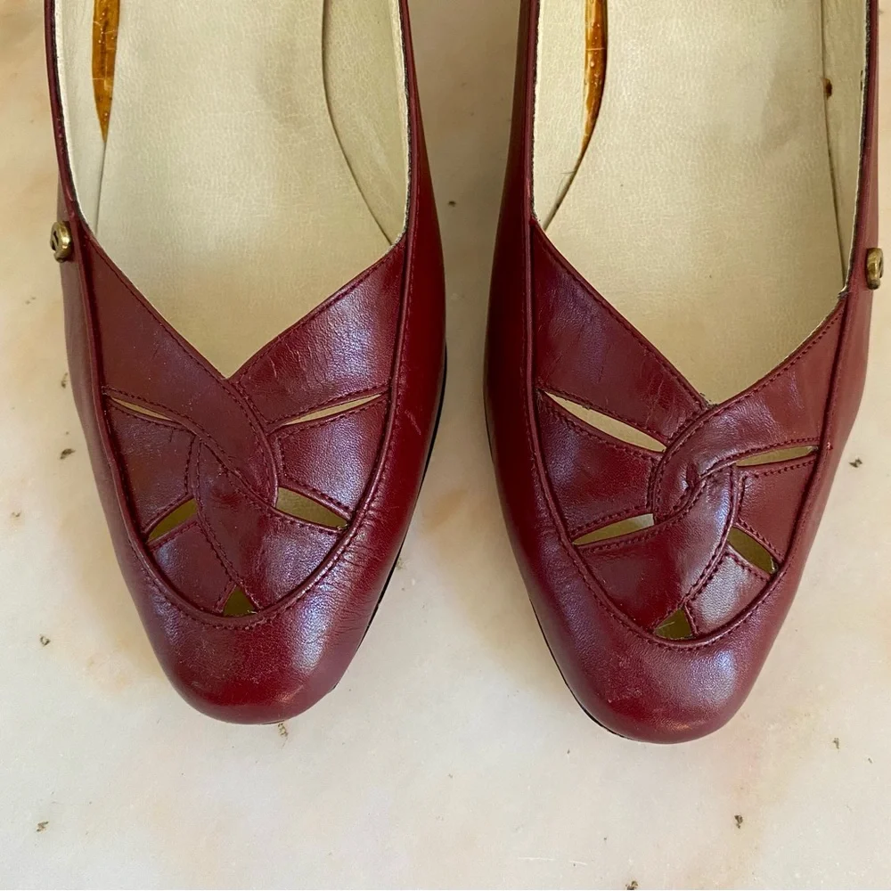 Vintage 1980s Etienne Aigner Maroon Leather Heels Size 5.5 Made In Italy - Picture 6 of 8